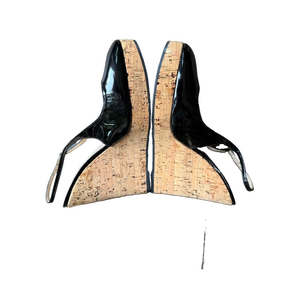 Yves Saint Laurent YSL Rive Gauche Cork Wedge Sandals Black Patent EU 39 US 8.5 - Picture 5 of 10